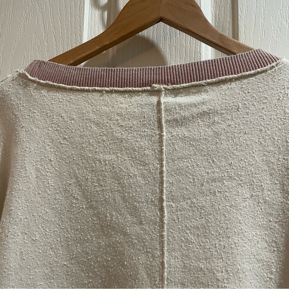 Anthropologie Saturday Sunday Au Fait Cream Pink Metallic Trim Linen Sweatshirt - Picture 12 of 12
